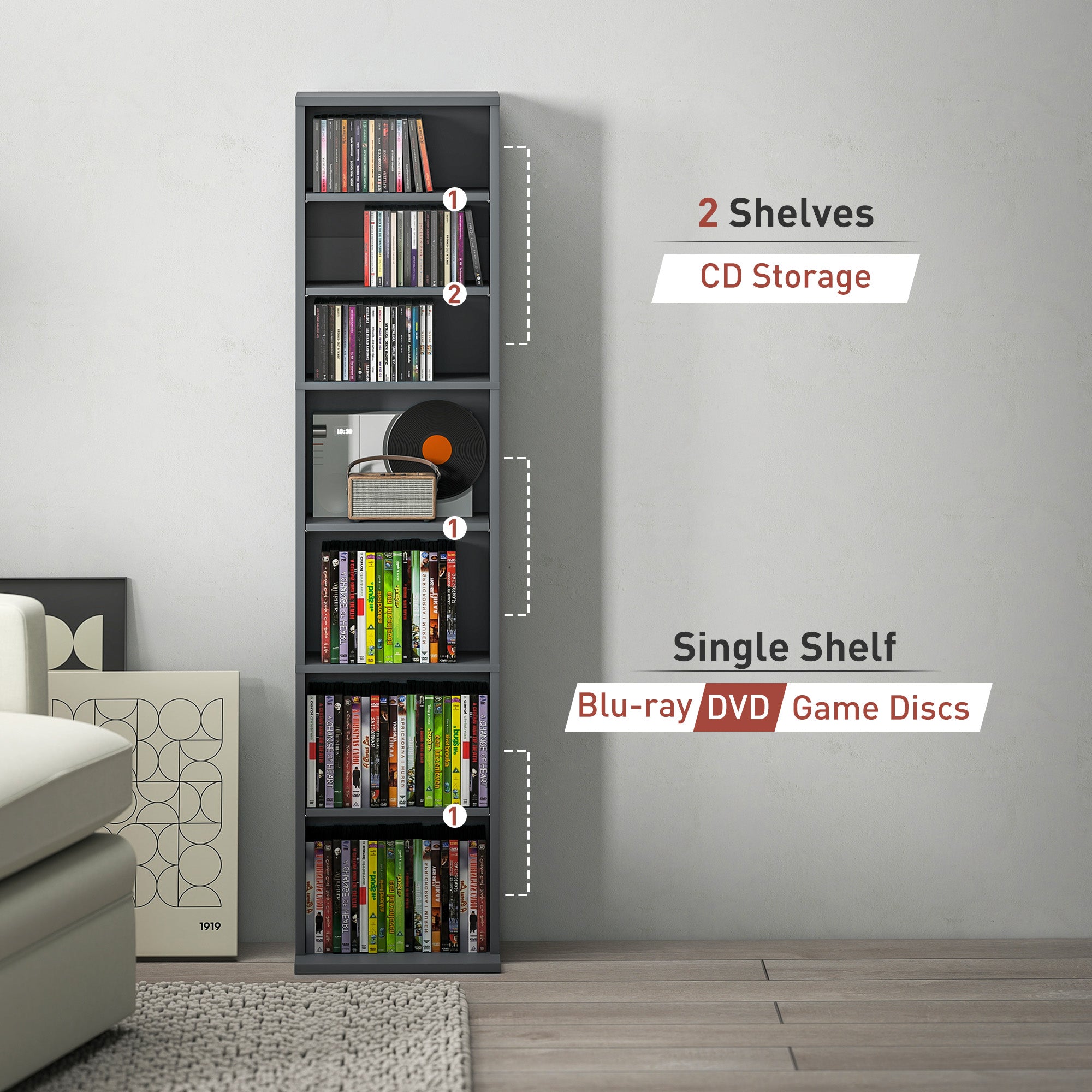 HOMCOM 260 Narrow CD Storage Unit - Grey
